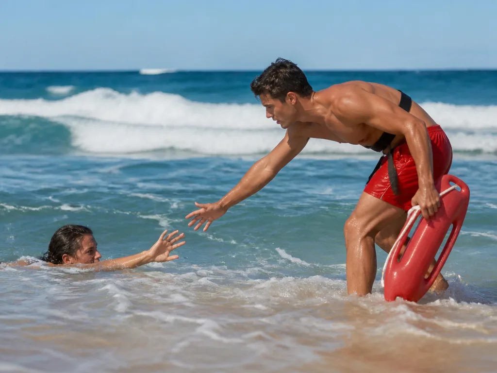 Sauveteur pratiquant les gestes essentiels de secourisme aquatique sur une victime
